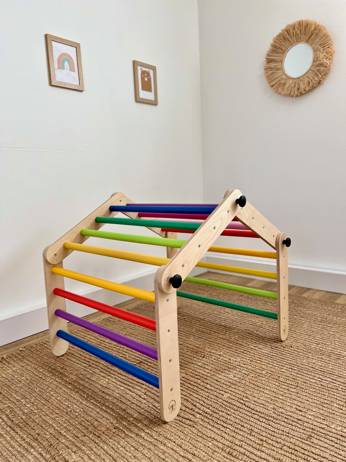 Climbing Triangle for Kids - Light wood with rainbow bars