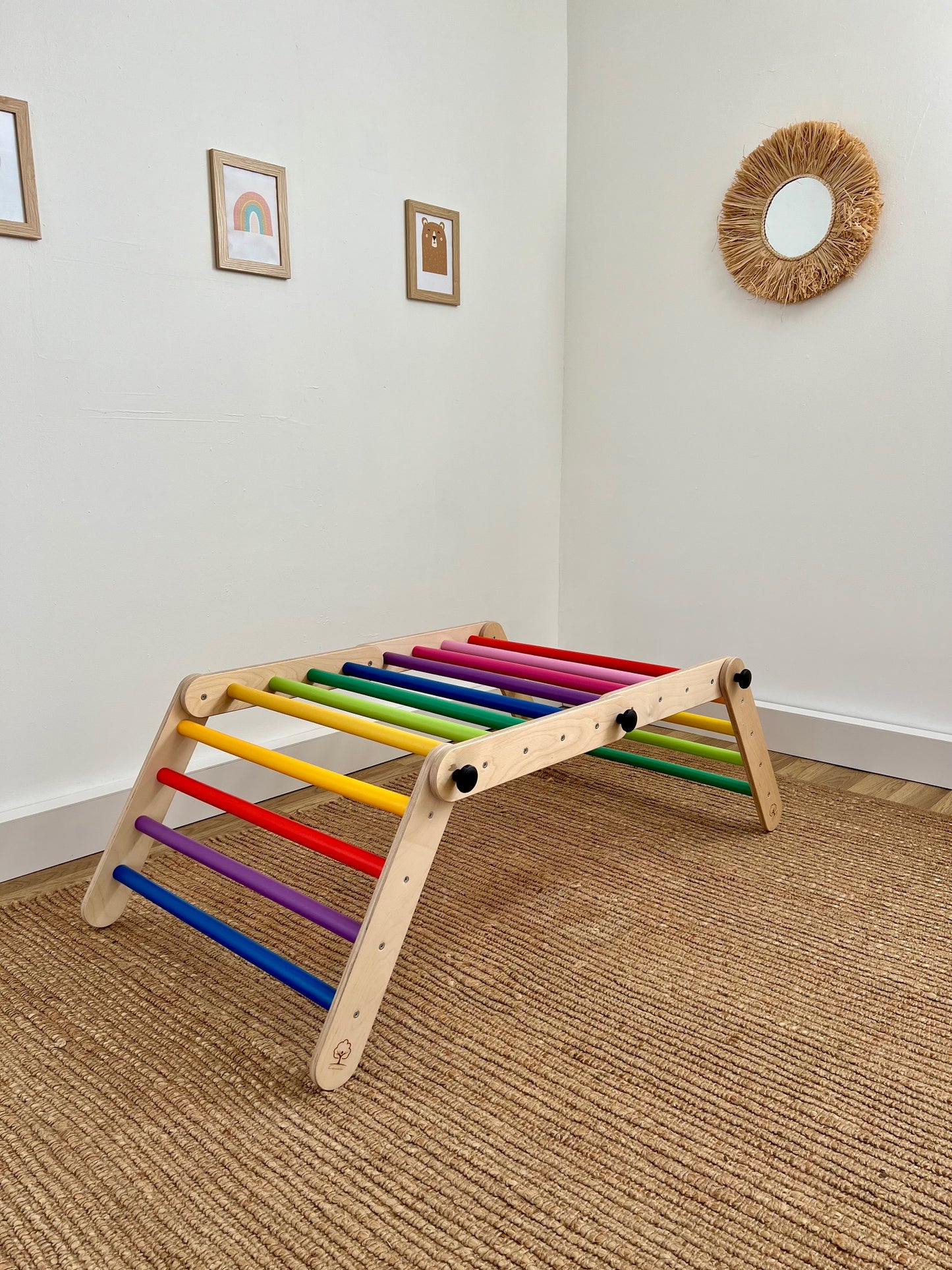 Climbing Triangle for Kids - Light wood with rainbow bars