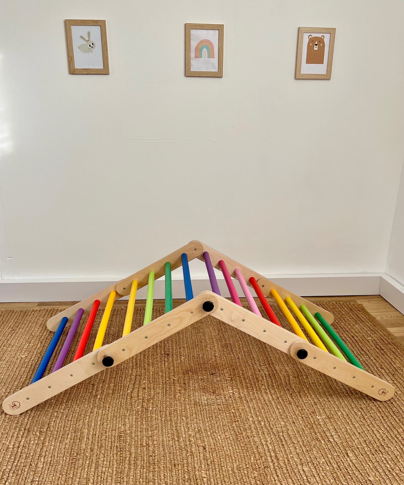 Climbing Triangle for Kids - Light wood with rainbow bars
