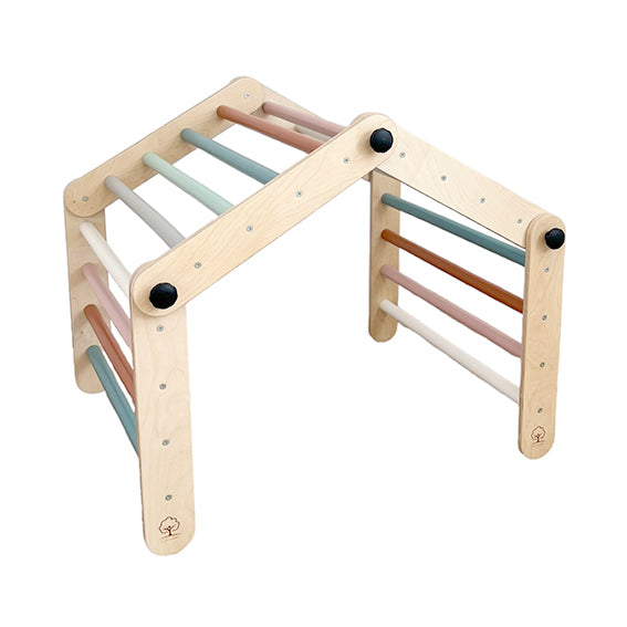 Climbing Triangle for Kids - Darker wood with pastel bars