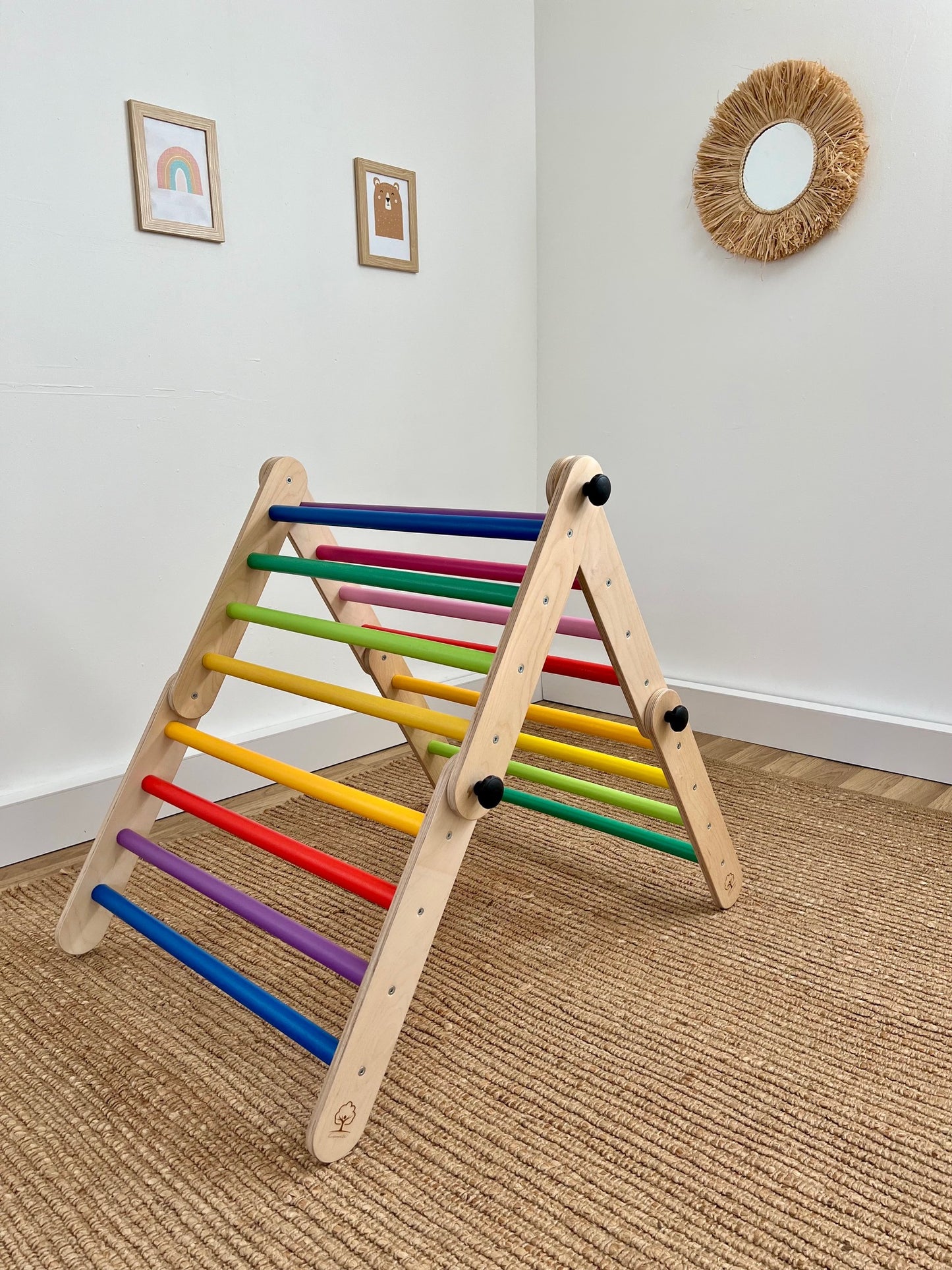 Climbing Triangle for Kids - Light wood with rainbow bars