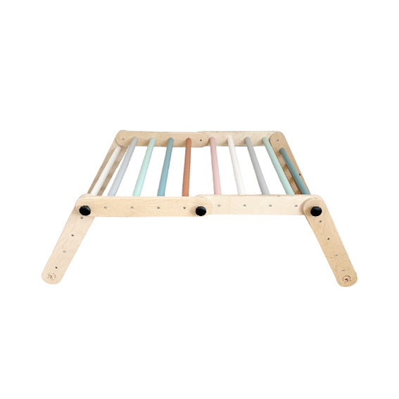 Climbing Triangle for Kids - Darker wood with pastel bars