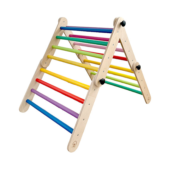 Climbing Triangle for Kids  - Light wood with rainbow bars