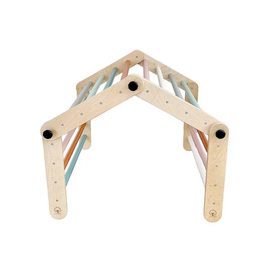 Climbing Triangle for Kids  - Darker wood with pastel bars