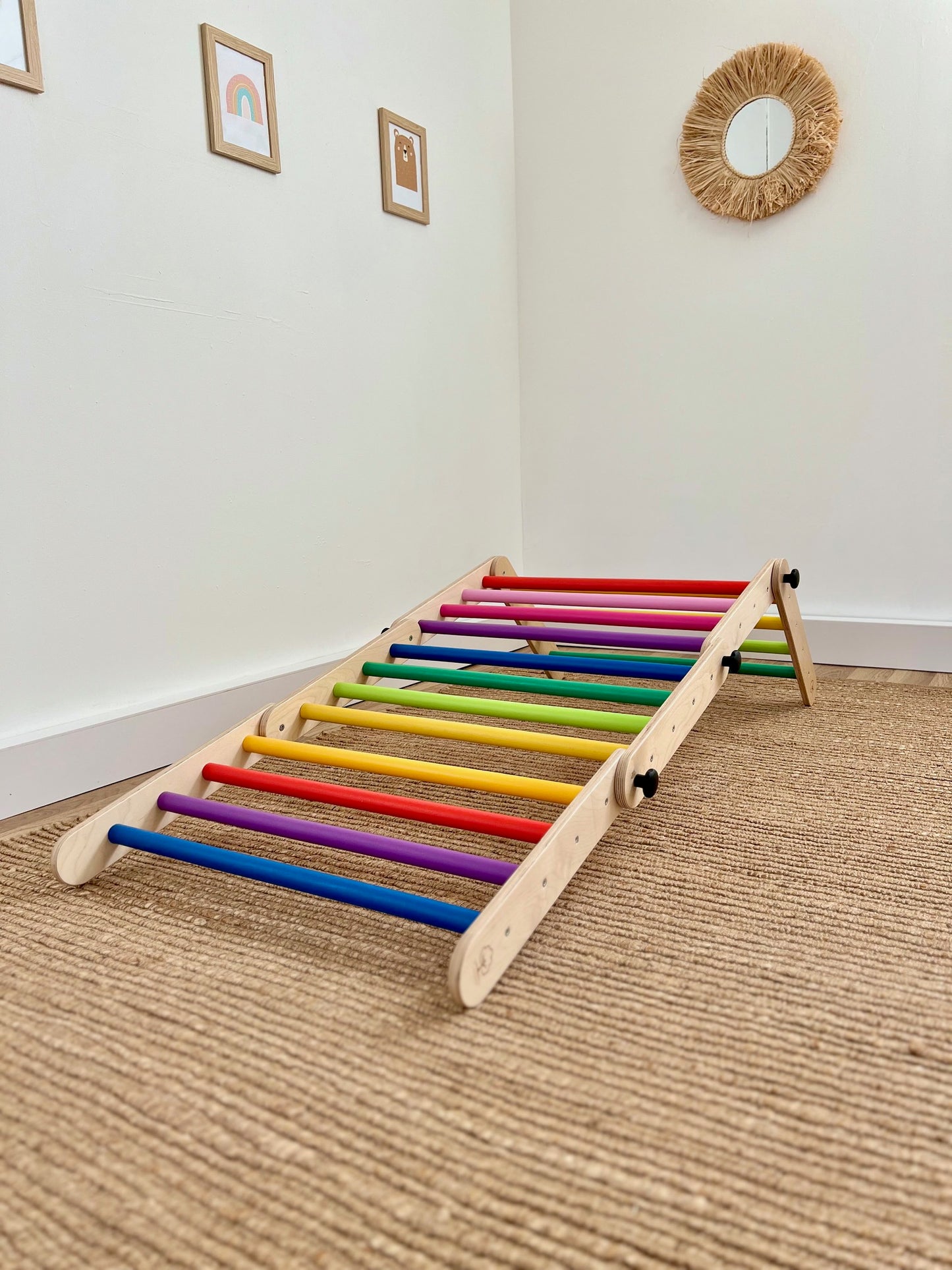 Climbing Triangle for Kids  - Light wood with rainbow bars