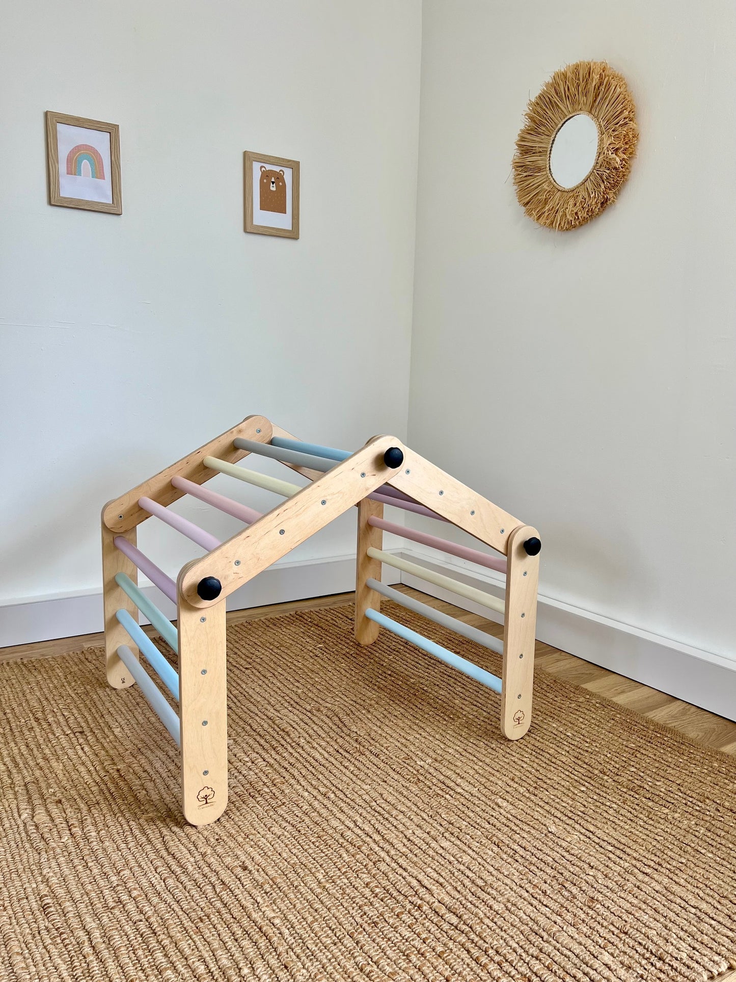 Climbing Triangle for Kids  - Light wood with pastel bars