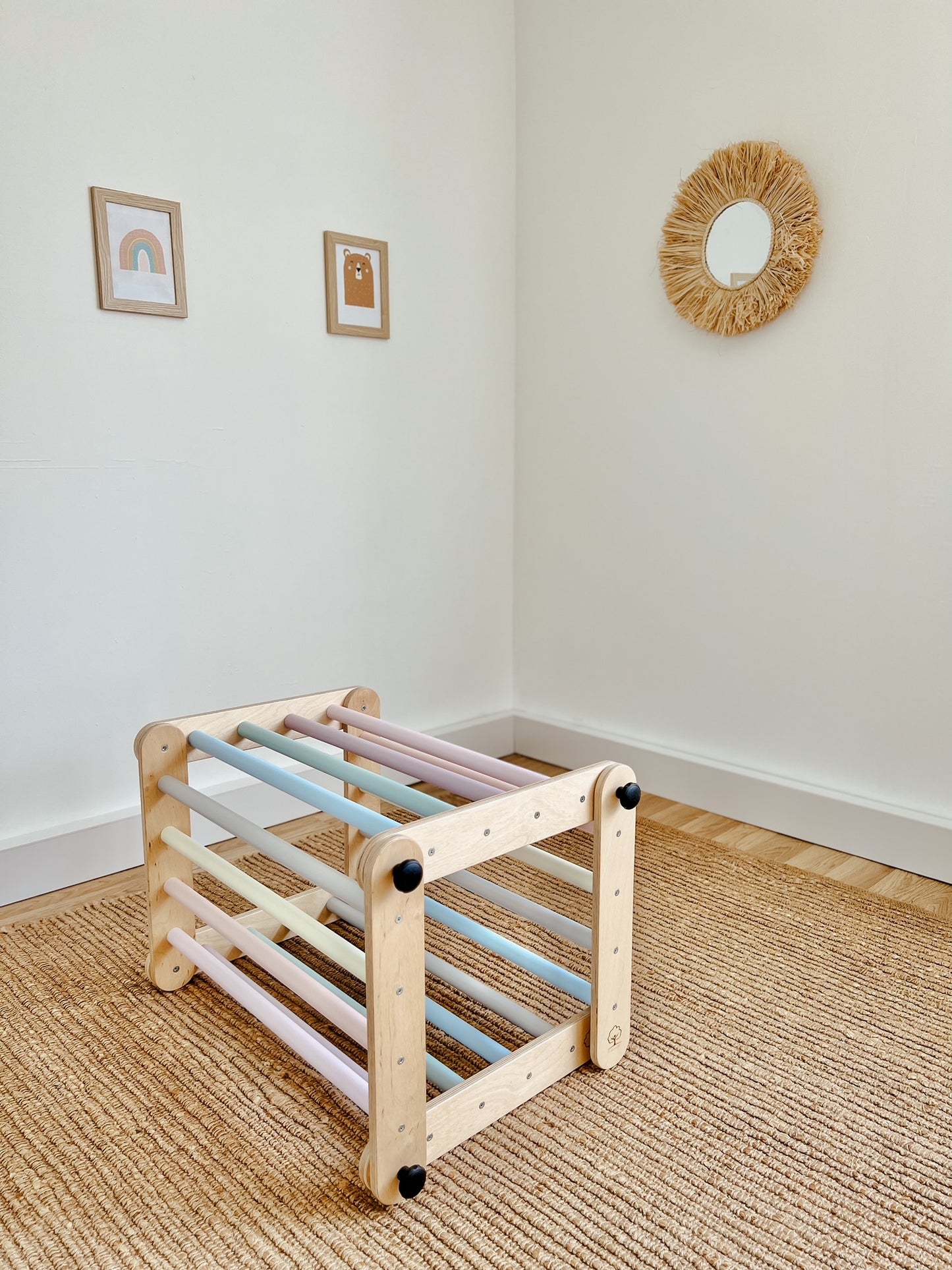 Climbing Triangle for Kids  - Light wood with pastel bars