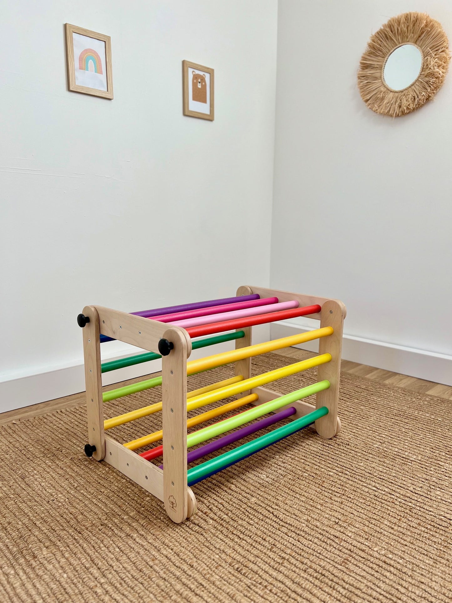 Climbing Triangle for Kids  - Light wood with rainbow bars