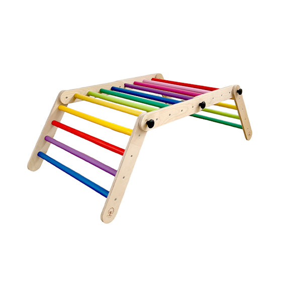 Climbing Triangle for Kids  - Light wood with rainbow bars